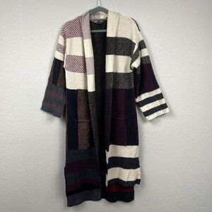 Maxsport Blanket Duster Cardigan Longline Sweater Striped Patchwork Sz S